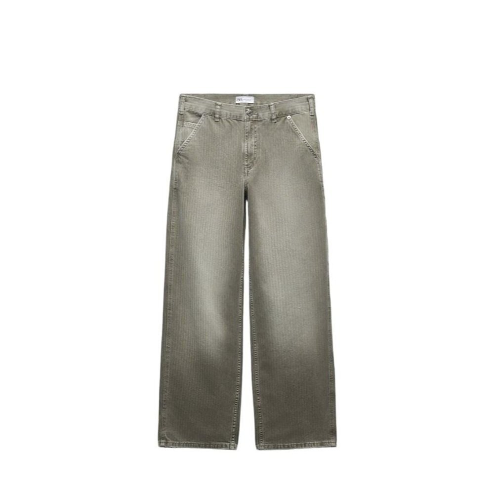ZARA TRF CARPENTER MID RISE JEANS DUSTY KHAKI SIZE 12 | 6688/013